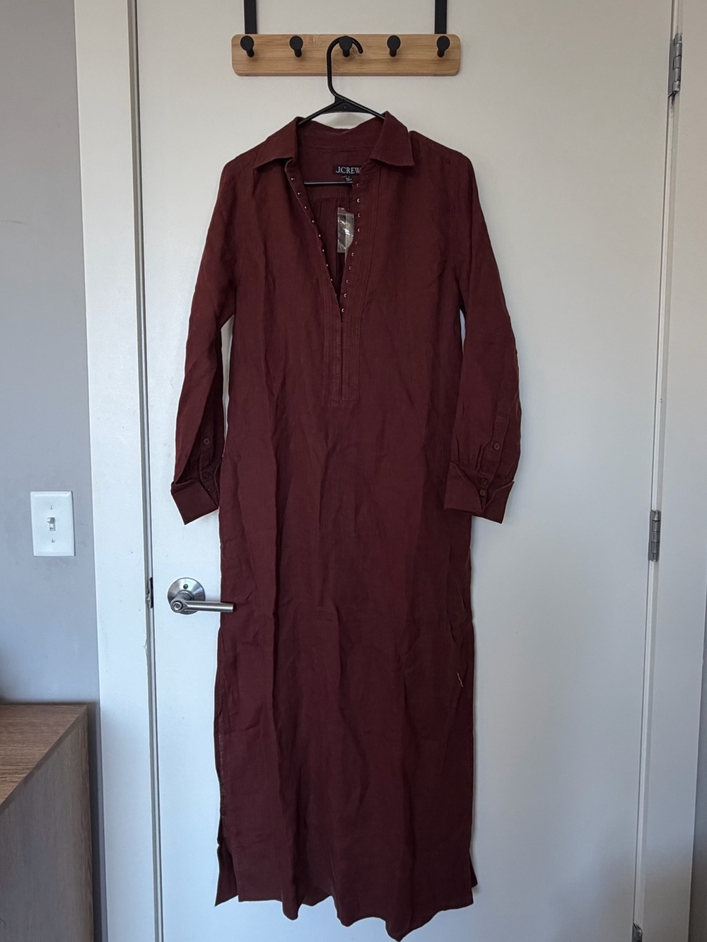 J. Crew Burgundy Tunic Dress in Linen (Cacoa Color)
